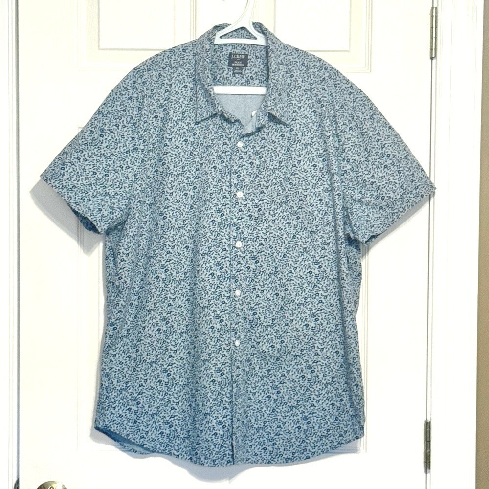 J. Crew Men's Flex‎ Washed Short Sleeve Button Down Shirt Classic Fit XL